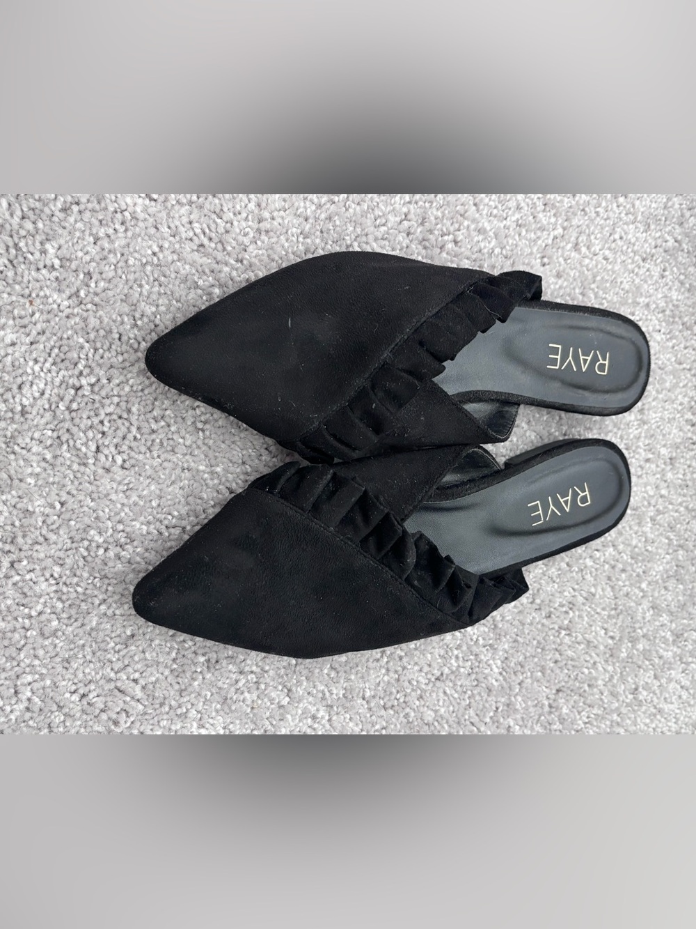 RAYE Black Ruffle-Trim Pointed Mules